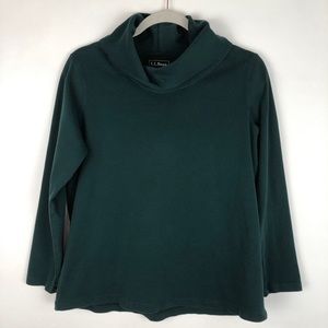 L.L. Bean Green 100% Cotton Cowl Neck Long Sleeve Tee Shirt